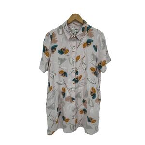 Rachel Zoe‎ Tropical 100% Linen Button Front Shirt Dress Coastal Safari XL